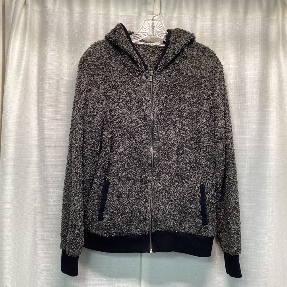Roxy Womens Large Sherpa Fleece Full Zip Hoodie Charcoal Gray Fuzzy Jacket Y2K